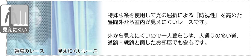 今大人気の外から見えにくいプライバシー保護レースです。プライバシーを守り、防犯にも役立ちます