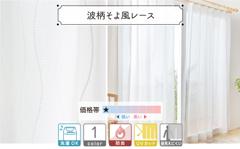 ミラーレースカーテン【波柄そよ風レース】