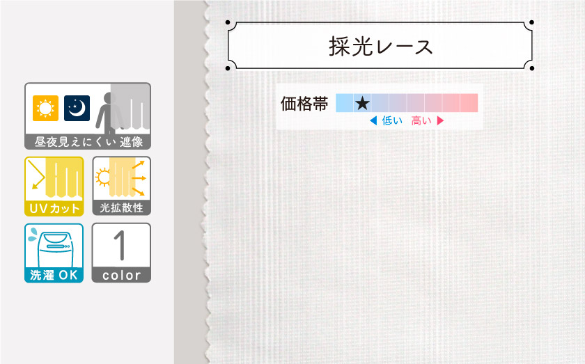 光を室内に取り込んでお部屋を明るく保つ採光機能がついた、無地の遮像レースカーテンです。