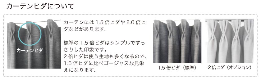 カーテンのヒダ数の比較。1.5倍ヒダと2倍ヒダの見た目の違い。