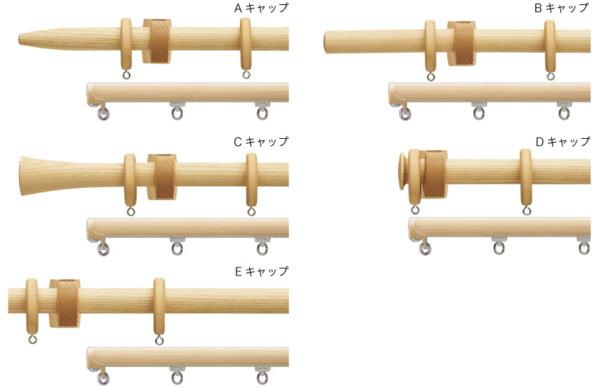 木製のナチュラルな装飾カーテンレールです。レース側は機能性レールです。