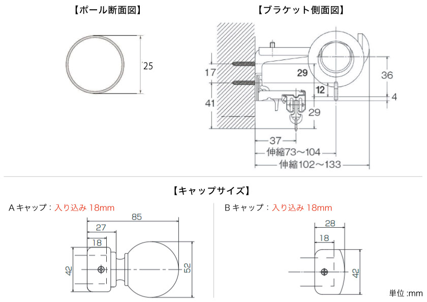 ブラケットサイズ、キャップサイズです。