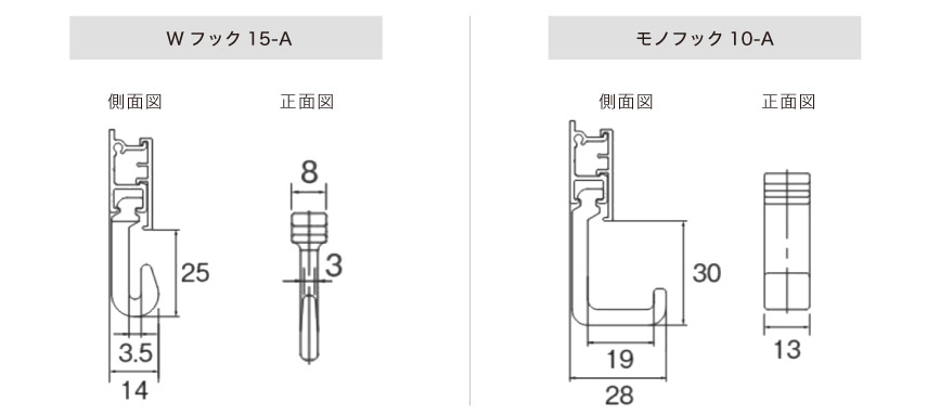 TOSO製(トーソー製)Wシリーズピクチャーレールのフックサイズ