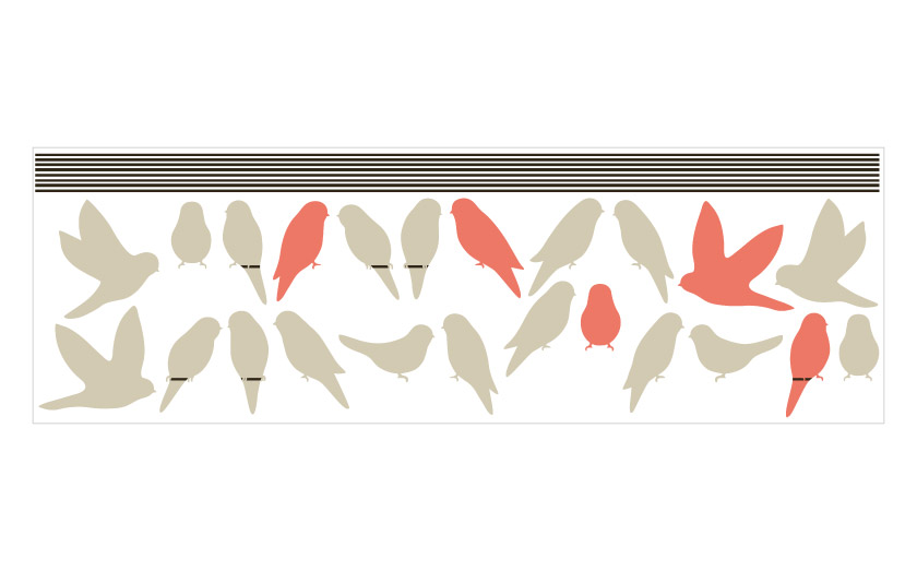 鳥が電線にとまっておりように見える、大きいウォールステッカー