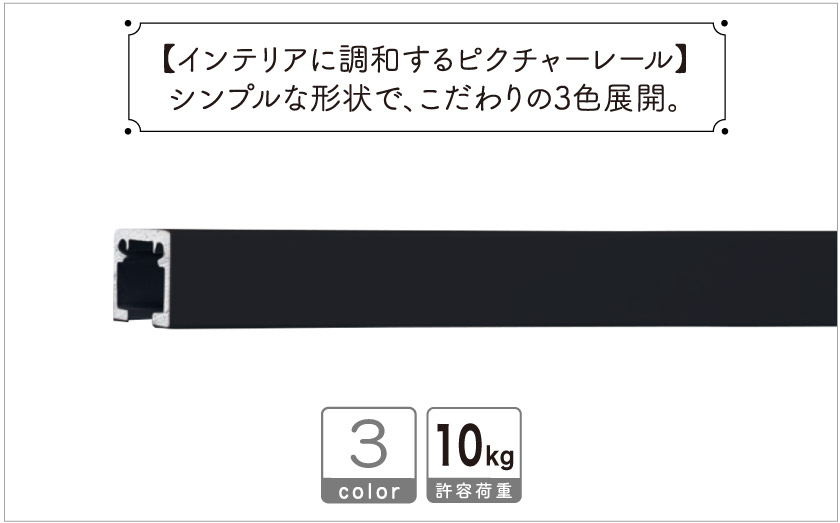 インテリアに調和するピクチャーレール（Tシリーズ）/1m・2m/許容荷重10kg/3色