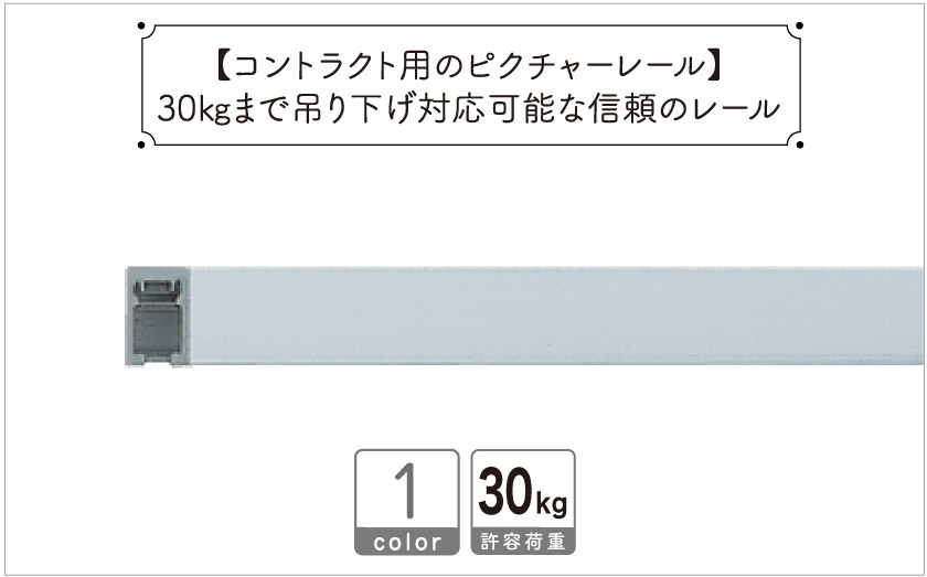 コントラクト用のピクチャーレール（Tシリーズ）/1m・2m/許容荷重30kg / シルバー