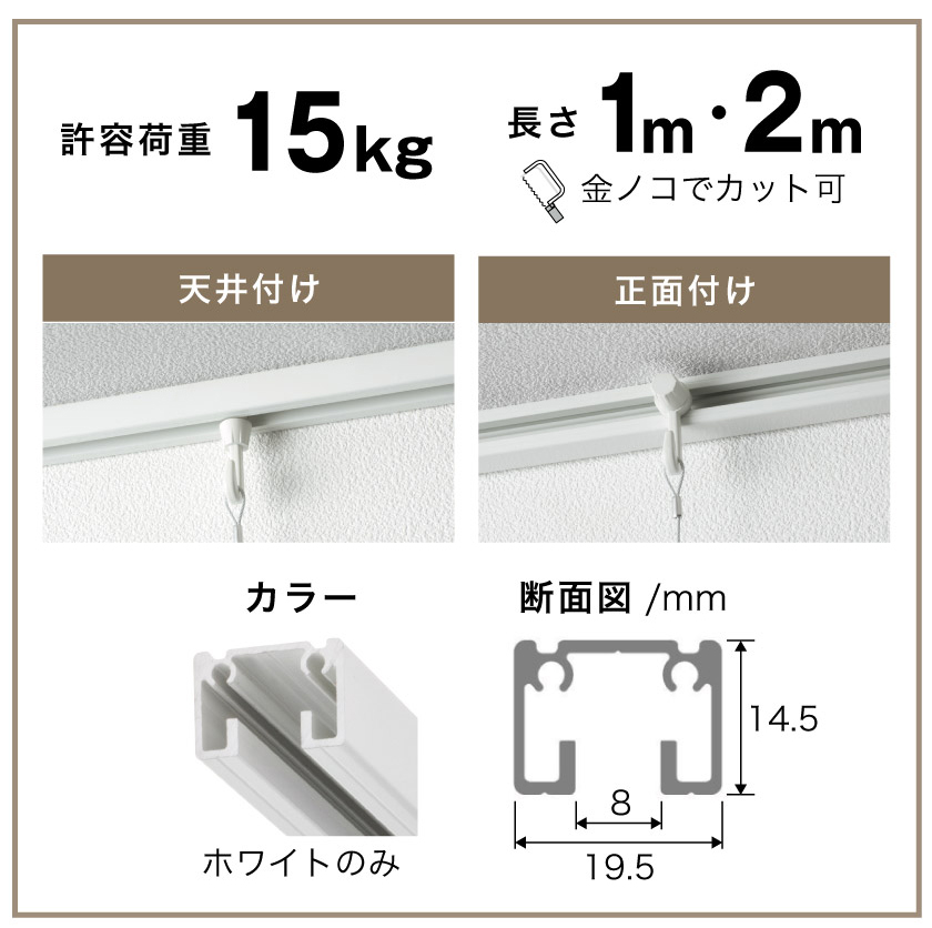 公共施設用ピクチャーレール/耐荷重15㎏・少し重量のあるものまでOK（L