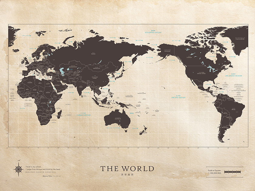 世界地図のウォールステッカーのブラウンです。色は全3色です。