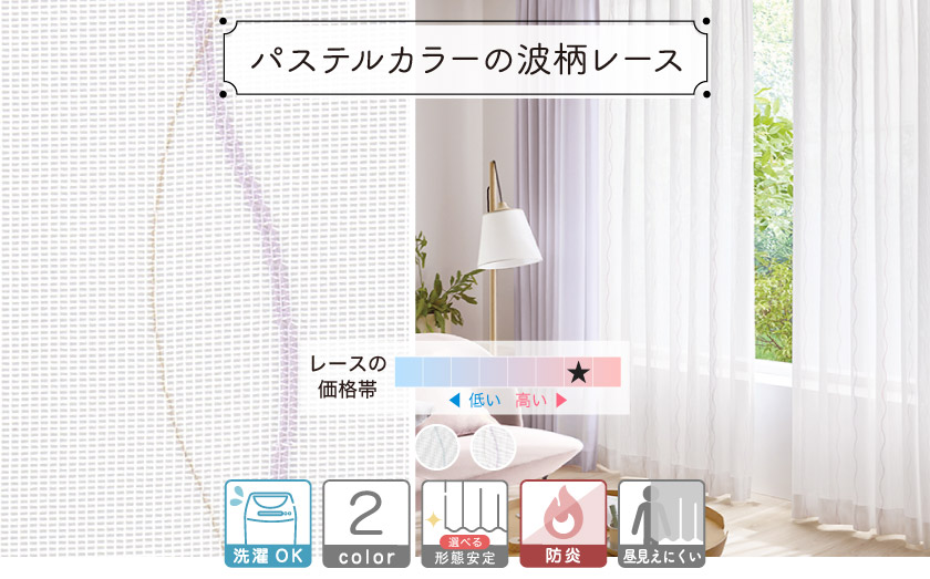 ミラーレース【パステルカラーの波柄レース】
