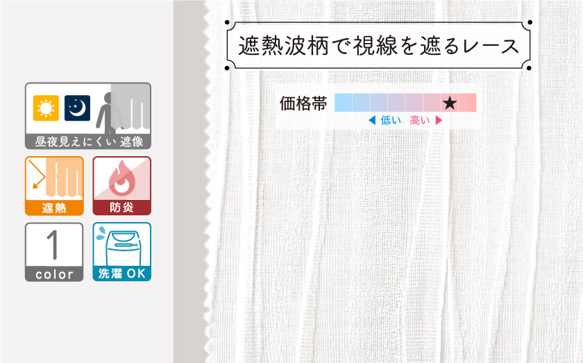 風通組織で表現した縦流れ柄の遮像レースカーテン。