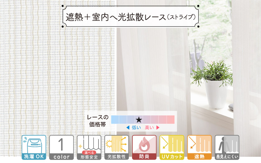 ミラーレース【遮熱+室内へ光拡散レース(ストライプ)】