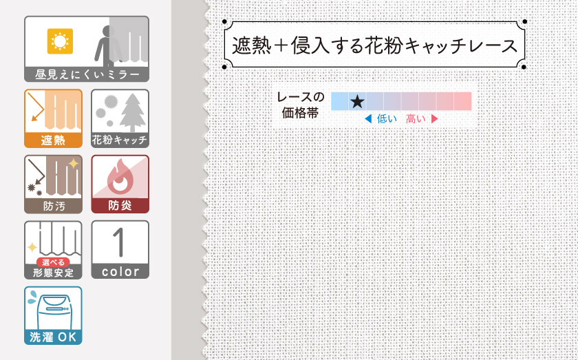 遮熱＋侵入する花粉キャッチレース