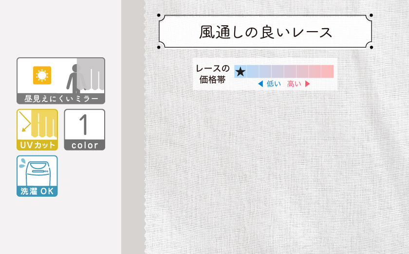 風通しのよさが特徴の、UVカット付きミラーレース。