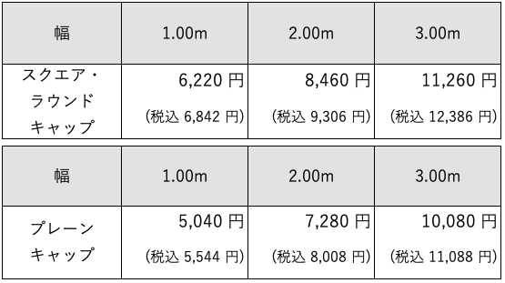 薄さにこだわったカーテンレールの価格表です。