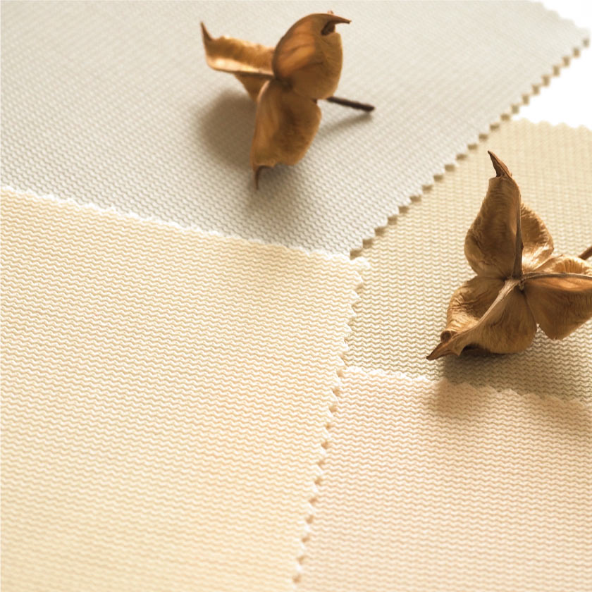 病院用間仕切りカーテン 消臭ベーシックカーテンの生地アップです。こちらはアイボリー、ベージュ、ライトグレー、グレージュの生地です。