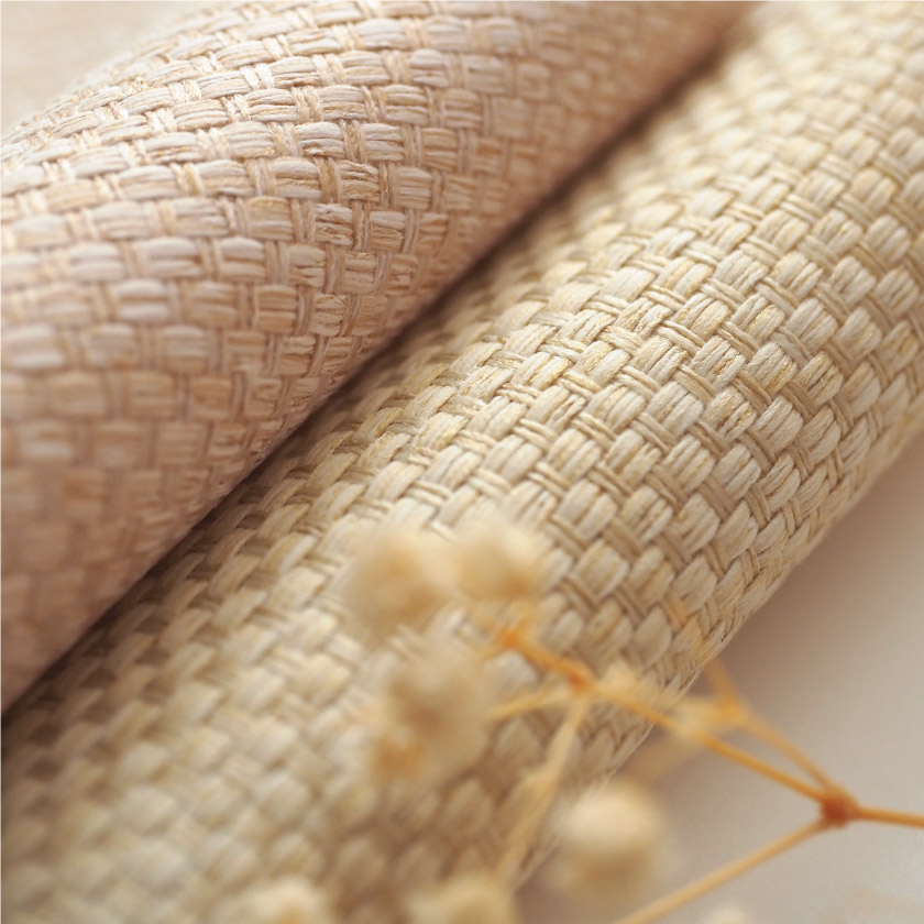 「ナチュラル感② ざっくりカーテン」の生地アップです。ベージュ、ピンクベージュカラー。