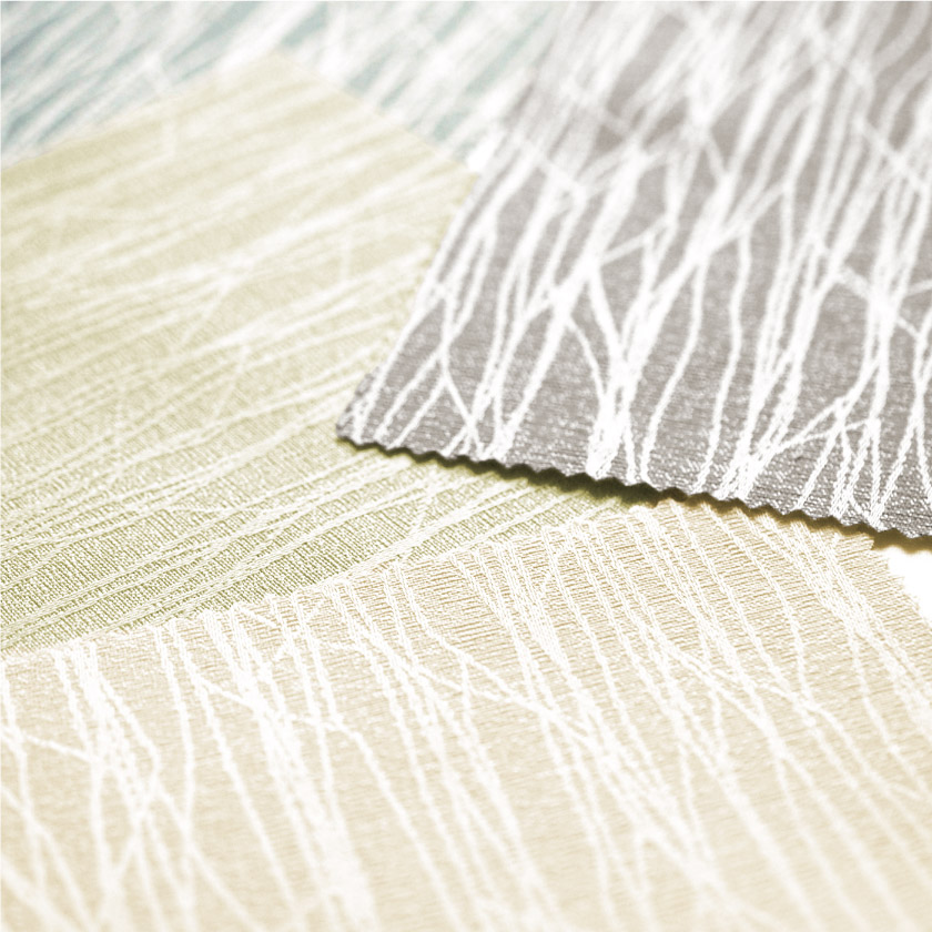 「清涼感① 森林浴白樺カーテン」の生地アップです。縦に細かい柄が入っています。