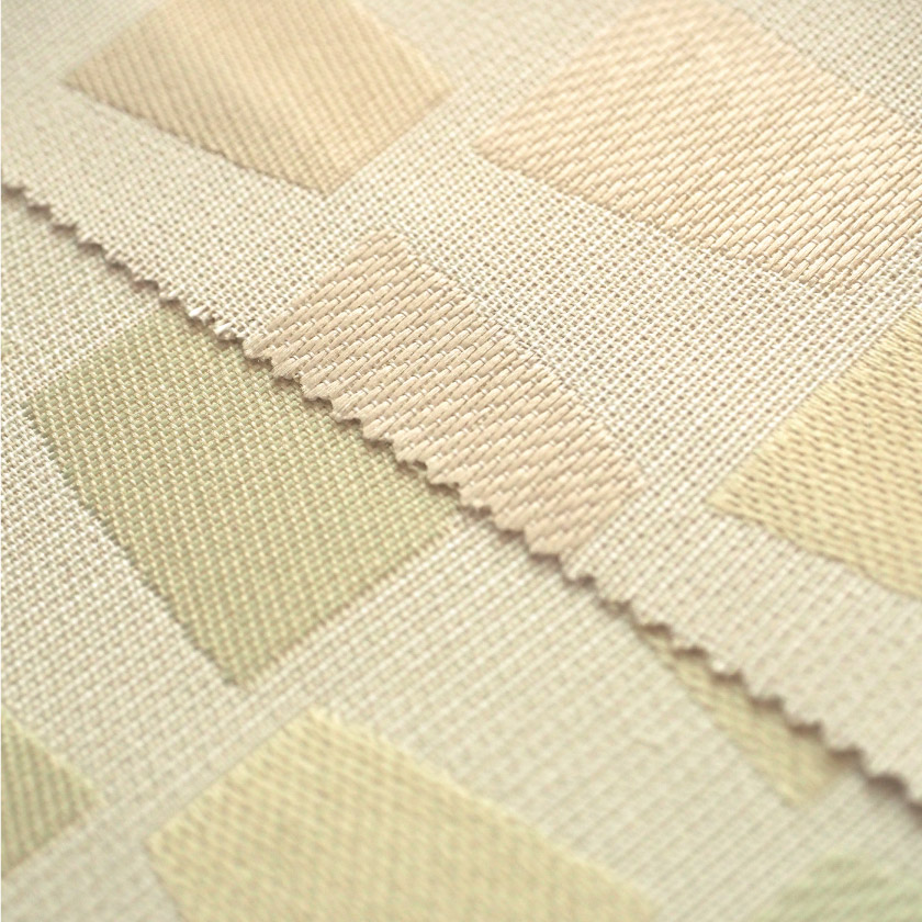 「北欧風　台形柄がアクセントなカーテン」の生地アップです。