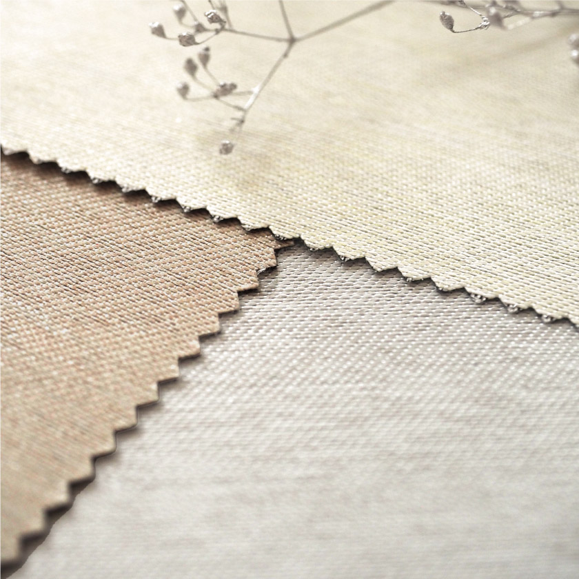 「遮光 室内温度快適・遮熱ドレープカーテン」の生地アップです。薄い色のスモーキーカラーで揃います。