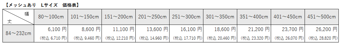病院用間仕切りカーテン④ カジュアルメッシュありLサイズ価格表