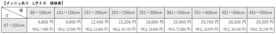 病院用間仕切りカーテン 制菌・抗ウィルスメッシュありLサイズ価格表