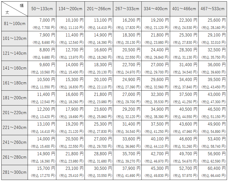 パステル④　抗ウィルスカーテン価格表