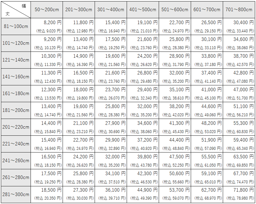 パステル⑥　織り感文様カーテン価格表