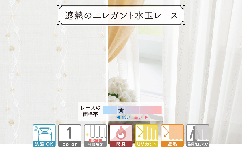 法人向け。エレガントな水玉の遮熱オーダーレースカーテン。