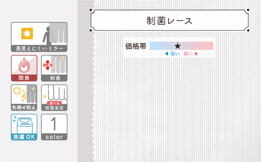 制菌、防炎機能がついたオーダーレースカーテン