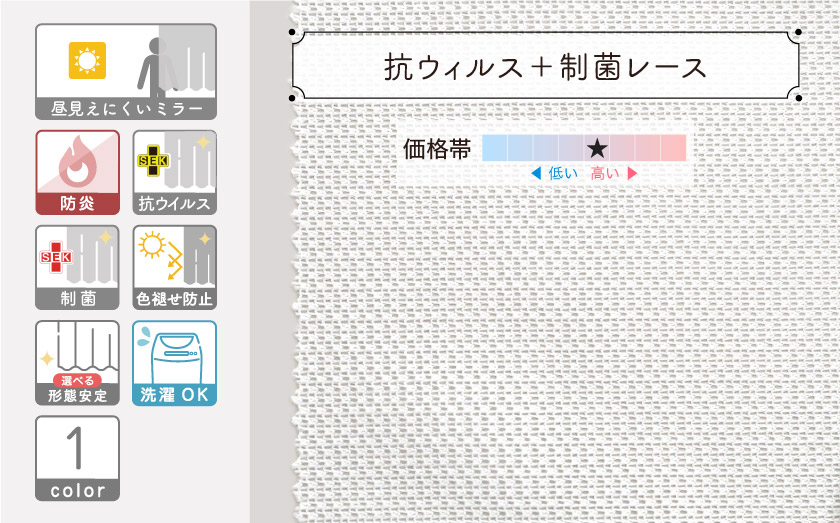 抗ウィルス+制菌機能のついた無地のオーダーミラーレースです。
