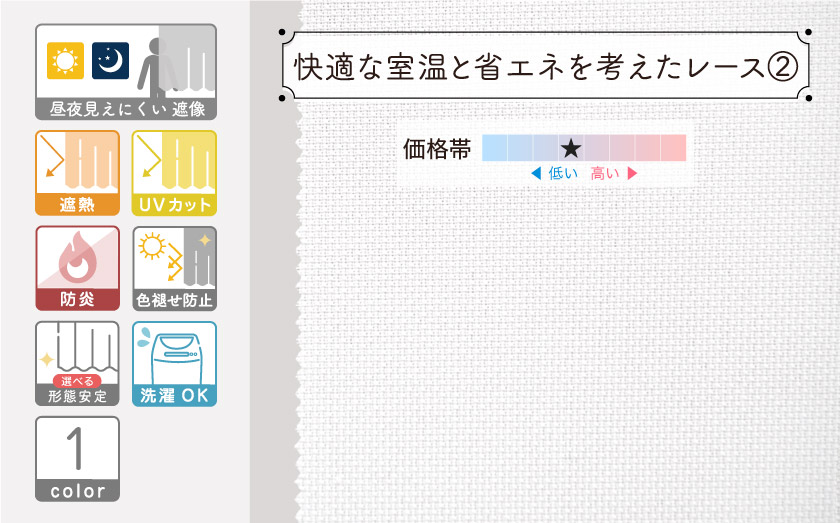 遮熱、UVカット、防炎がついた遮像オーダーレース