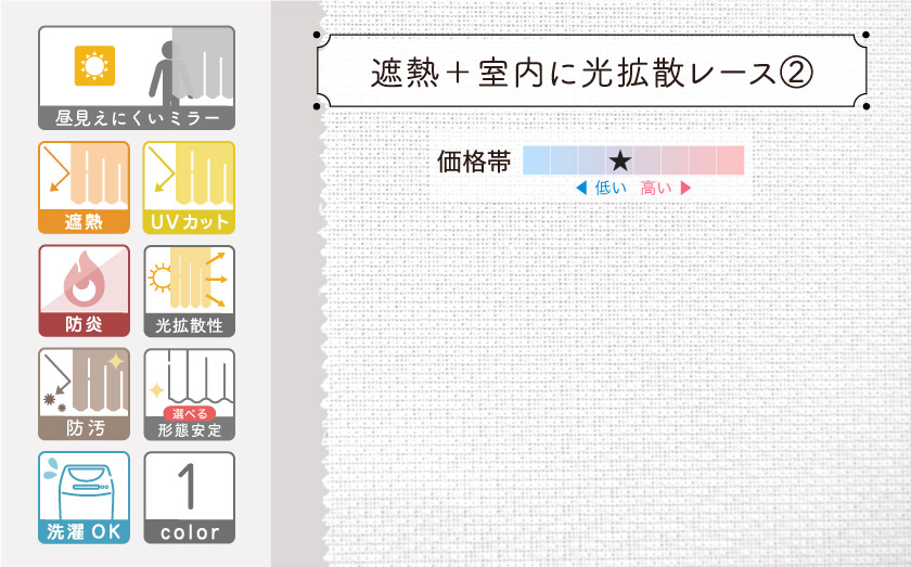 室内に光を拡散し明るい室内を保つ、遮熱UVカット、防汚機能付きオーダーミラーレース