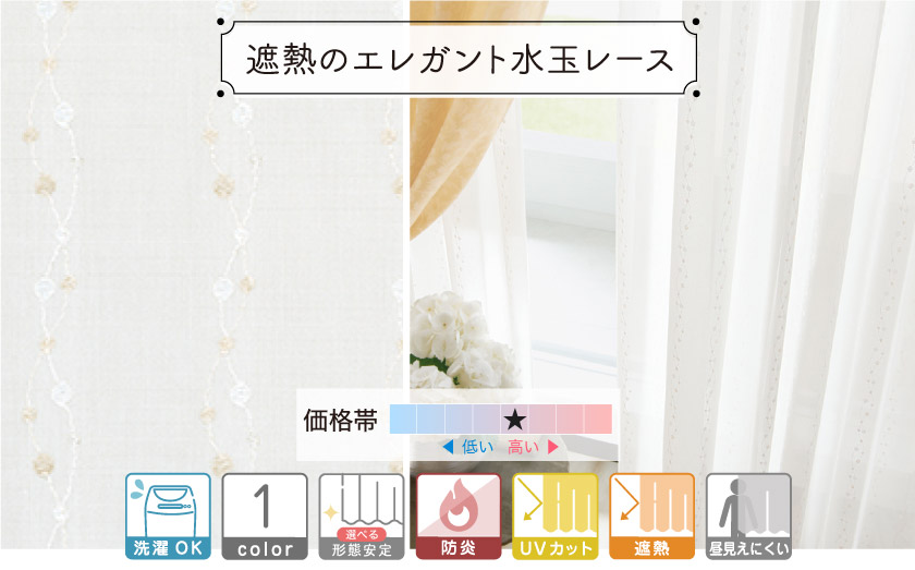 法人向け。エレガントな水玉の遮熱オーダーレースカーテン。