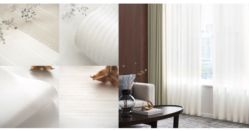 ホテル・宿泊施設の、様々なお部屋に合わせやすいシンプルなレースの生地見本