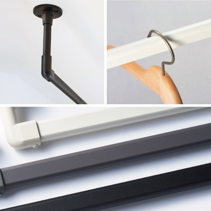 固定タイプのパイプハンガーは、マットな質感でインテリアに馴染みます。