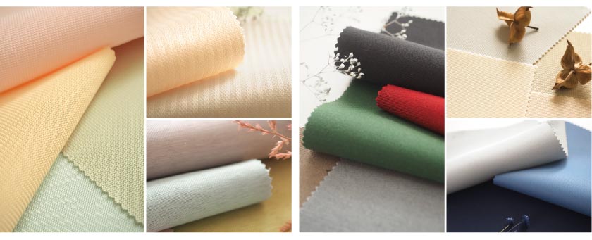 法人向けカーテンは色も特徴的です。明るいパステルカラーと、定番カラーが揃います。