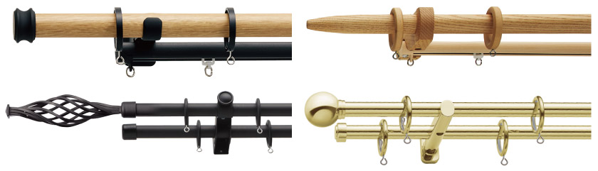 装飾レールの種類画像です。木製の装飾レールや、アイアン装飾レールなど見た目も素材もおしゃれなものが多いです。