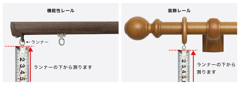 カーテンの丈の採寸方法です。ランナーの下から測り始めます。